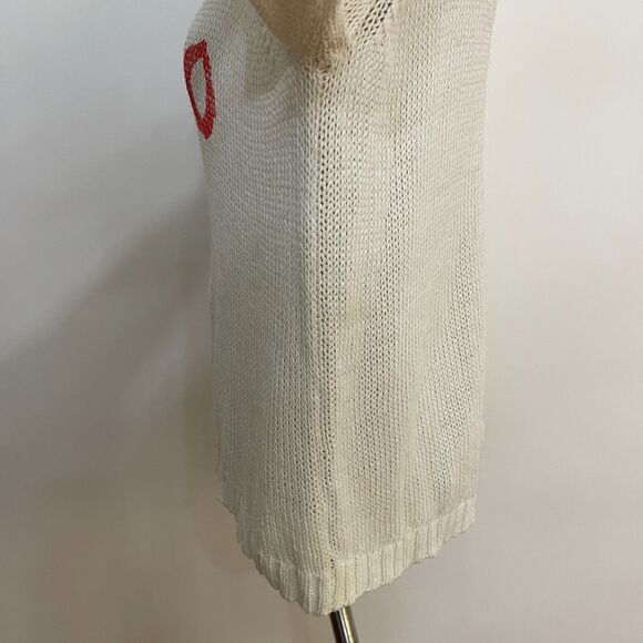 Wooden Ships Anthropologie Paola Buendia Sweater X-Small Small White Red XOXO - Picture 4 of 9